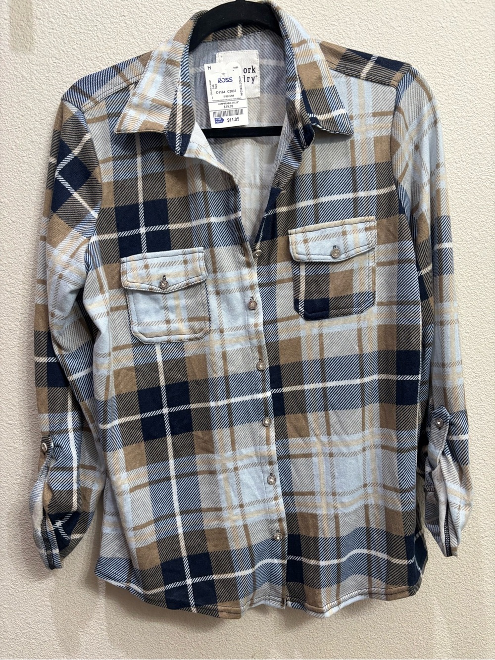 New York Laundry White & Blue Plaid Shirt